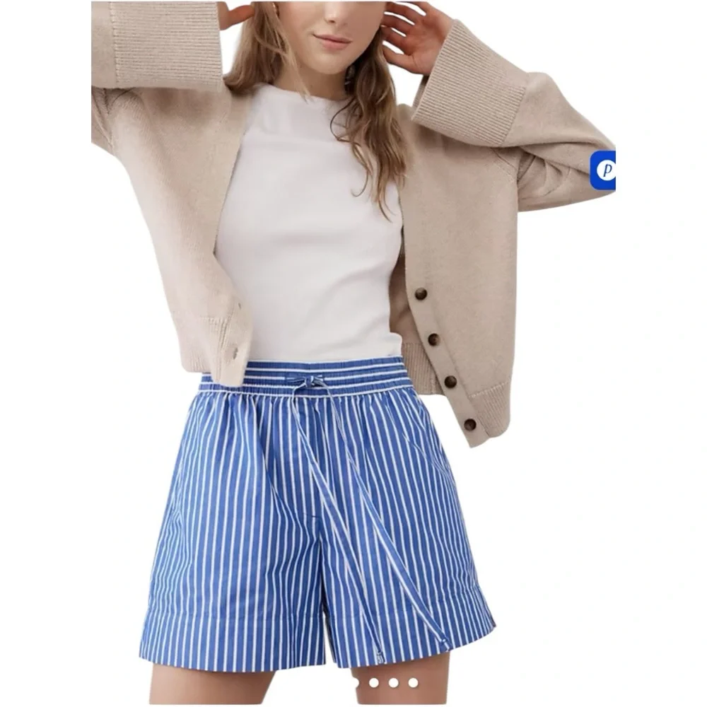 Banana Republic Midrise Drawstring Shorts – Blue & White Stripe (Size M) - Picture 1 of 8